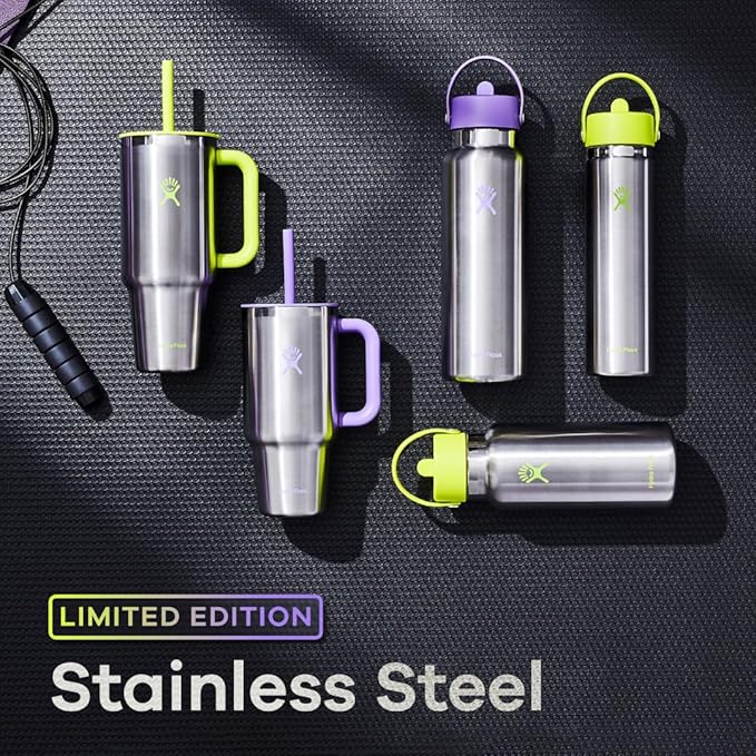 Hydro Flask Water Bottle - Insulated Stainless Steel - Wide Mouth Flex Straw Lid, Non Spill, Leakproof and Refillable in 40 Oz Stainless Steel Violet