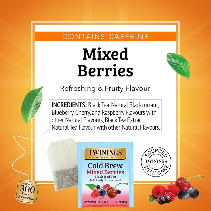 Twinings Mixed Berries Cold Brew Iced Tea Bags, 20 Count (Pack of 1), Unsweetened Flavoured Black Tea, Caffeinated, 20 Teabags