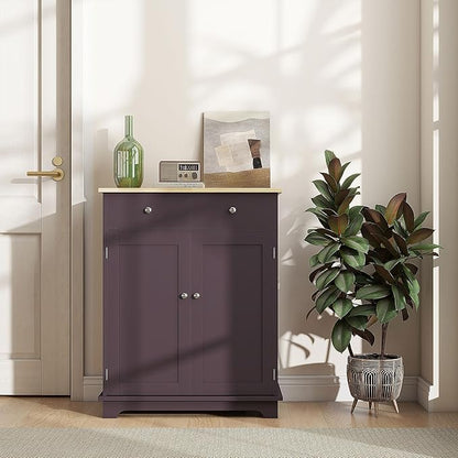 HOMCOM Sideboard with Solid Wood Countertop, Modern Kitchen Storage Cabinet, Coffee Bar Cabinet with 2 Drawers, Doors and Adjustable Shelf, Coffee