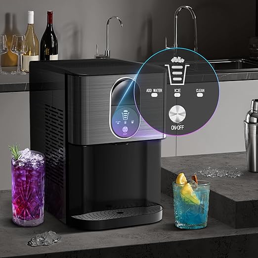 Kismile Countertop Nugget Ice Maker, 20DN 50LBS/Day Output, Self-Cleaning, Soft Chewable Pebble/Pellet Ice with One-Click Operation for Home