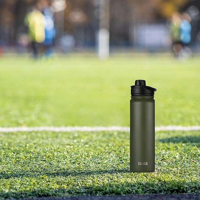 HASLE OUTFITTERS Insulated Water Bottle 22 oz Double Wall Stainless Steel Water Bottle Wide Mouth with Straw Lid & Spout Lid Keeps Cold or Hot(Army Green,4)