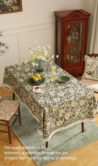 Designer Green Linen Table Cloth Rectangle,Floral French Country Indoor Tablecloth,Stain Resistant Home Decor Tablecloths for Dining Kitchen Thanksgiving Party,55"*79"-Brune