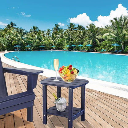 LZRS Double Adirondack Side Table, Outdoor Side Tables, End Tables for Patio, Backyard,Pool, Indoor Companion, Easy Maintenance & Weather Resistant (Navy Blue)