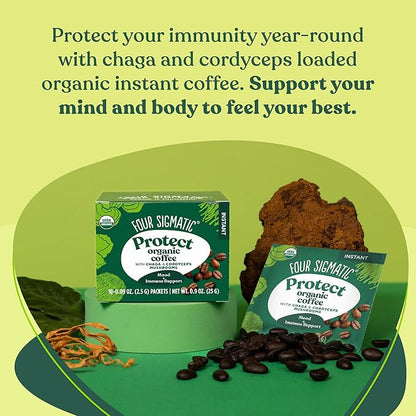 Organic Instant Coffee Powder by Four Sigmatic | Arabica Instant Coffee Singles with Cordyceps, Chaga and Eleuthero | Mushroom Coffee Instant Mix for Better Focus and Immune Support | 10 Packets