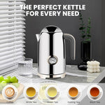 Load image into Gallery viewer, SUSTEAS Electric Kettle - 57oz Hot Tea Water Boiler with Thermometer, 1500W Fast Heating Stainless Steel Pot, Cordless LED Indicator, Auto Shut-Off &amp; Boil Dry Protection, Silver