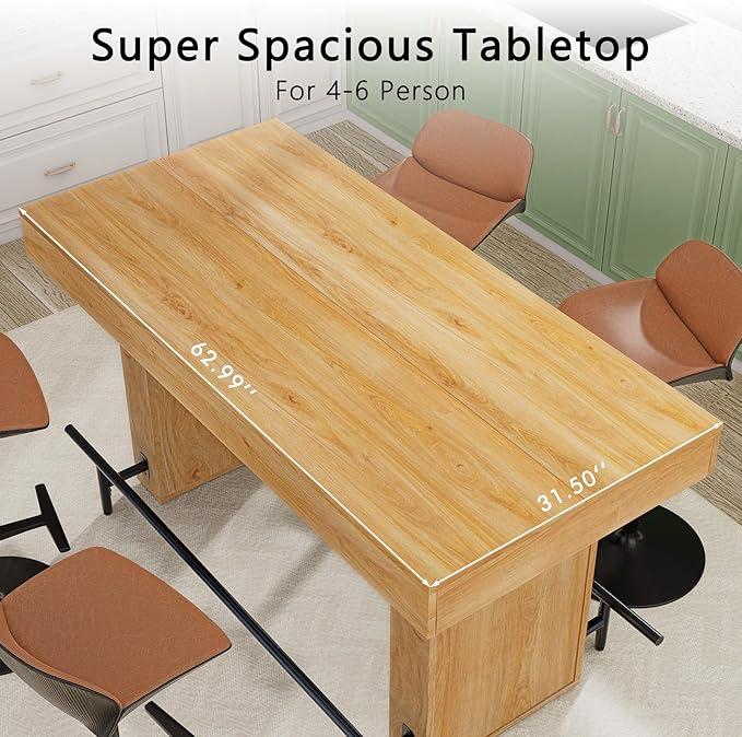 63 Inch Wide Bar Table with Sturdy Footrest – Counter Height Dining Table for 4-6 People – Industrial Kitchen Pub Table, Perfect for Small Space, Living Room, Cafe & Home Bar