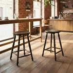 Load image into Gallery viewer, chairus 24" Backless Counter Height Bar Stools Set of 2, Farmhouse Wooden Counter Stools with Round Seat &amp; Turned Legs, Rustic Vintage Colonial Short Bar Chairs for Kitchen Island, Antique Brown
