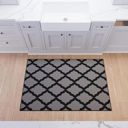 Ottomanson 3'3" x 5' Rugs for Living Room Trellis Area Rug for Bedroom - Non Slip Durable Large Floor Carpet for High Traffic Areas - Indoor Rug for Dining Room Kitchen Kids Playroom, Dark Gray