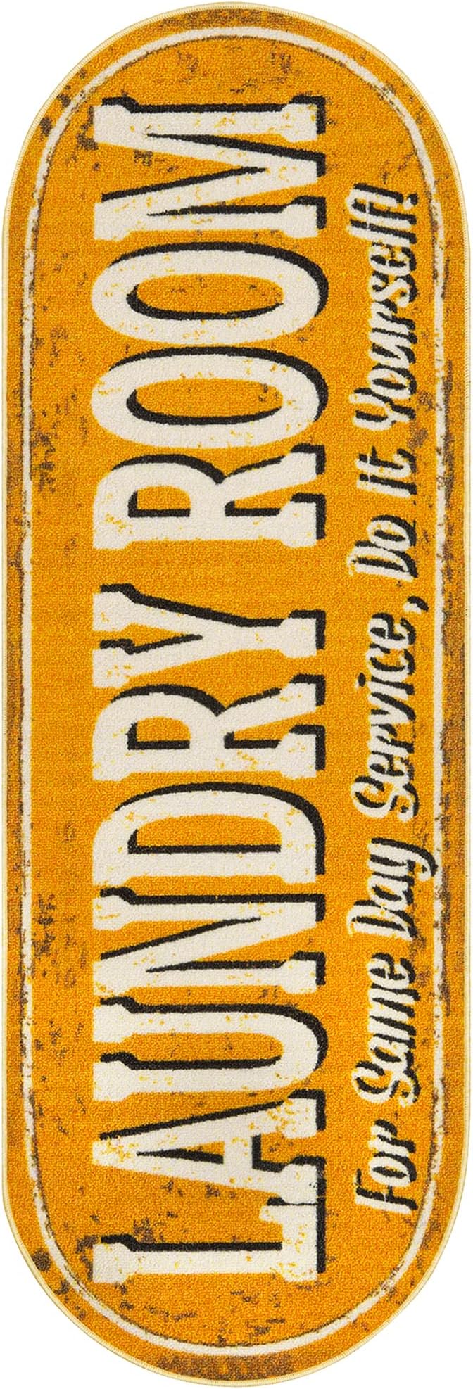 Ottomanson 20" x 59" Oval Laundry Room Rug - Non-Slip Mat for Laundry & Mudroom - Durable, Stain-Resistant, and Easy to Clean Perfect for High-Traffic Areas - Runner Rug for Entryway Bathroom, Yellow