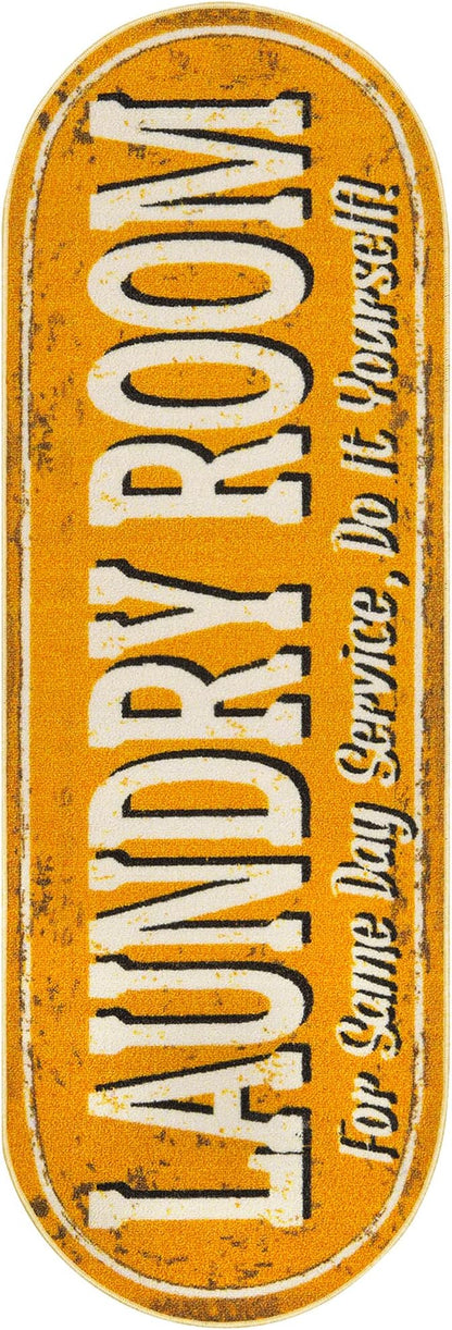 Ottomanson 20" x 59" Oval Laundry Room Rug - Non-Slip Mat for Laundry & Mudroom - Durable, Stain-Resistant, and Easy to Clean Perfect for High-Traffic Areas - Runner Rug for Entryway Bathroom, Yellow