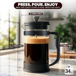 Load image into Gallery viewer, Utopia Kitchen 34 Ounce 1 Liter French Press Coffee Maker, Tea Maker, Travel Coffee Presses, Heat Resistant Thickened Borosilicate Coffee Pot for Camping Travel Gifts, Black Pack of 1