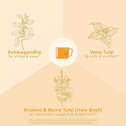 ORGANIC INDIA Calming Tulsi Ashwagandha Tea - Organic Tea Bags, Holy Basil, Vegan, USDA Certified Organic, Non-GMO, Caffeine Free - 18 Infusion Bags, 6 Pack