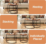 Load image into Gallery viewer, aboxoo Nesting Coffee Table Set of 2, Small Round Glass Nesting Tables for Living Room Bedroom, Accent Tea Table with Metal Frame Modern Industrial Simple
