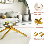 Load image into Gallery viewer, Gold Glass Coffee Table Set of 3 Modern End Table Living Room Side Table, Geometric Metal Legs 47.2 Inch Clear Rectangle Center Cocktail Tables, Gold