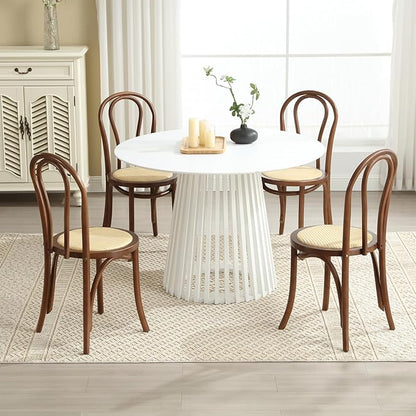 Kmax Vintage Dining Chairs Set of 6, Thonet Soild Wood Rattan Dining Room Chairs Armless French Country Kitchen Chairs for Wedding Hotel Dessert Shop Cafe, Walnut
