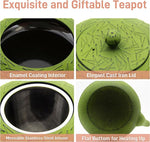 Load image into Gallery viewer, YJX 60.9oz Large Cast Iron Teapot, Big Tea Kettle for Stovetop Safe, Green Cast Iron Kettle Teapot with Stainless Steel Infuser for Loose Tea and Tea Bags(1800ml)