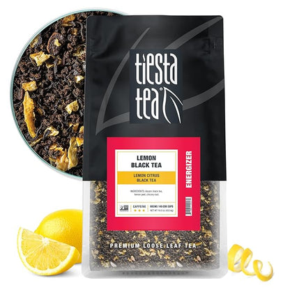 Tiesta Tea - Lemon Black Tea, Loose Leaf, Lemon Citrus Black, Premium High Caffeinated Blends, Make Hot or Iced, Brews Up to 200 Cups, 16 Ounce Resealable Bulk Pouch