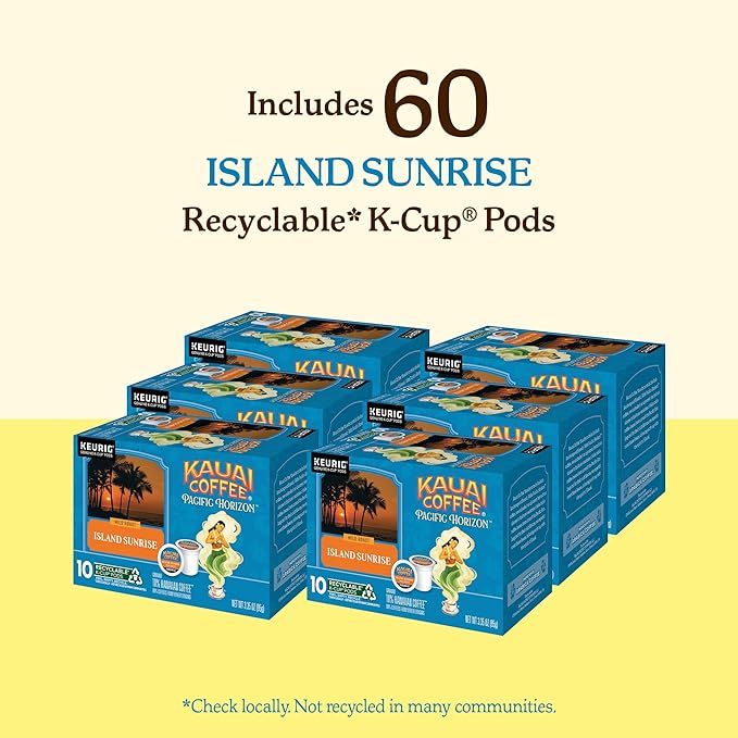 Kauai Coffee Island Sunrise Mild Roast - Compatible with Keurig K-Cup Brewers, 10 CT (Pack of 6)