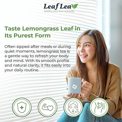LeafLea Lemongrass Tea Bags, 40 Count, 100% Natural Lemongrass Leaves, Te Limon Grass, Te de Limoncillo Herbal Tea with Smooth Light Aroma, Sugar-Free, Caffeine-Free, Non-GMO, Vegan Friendly