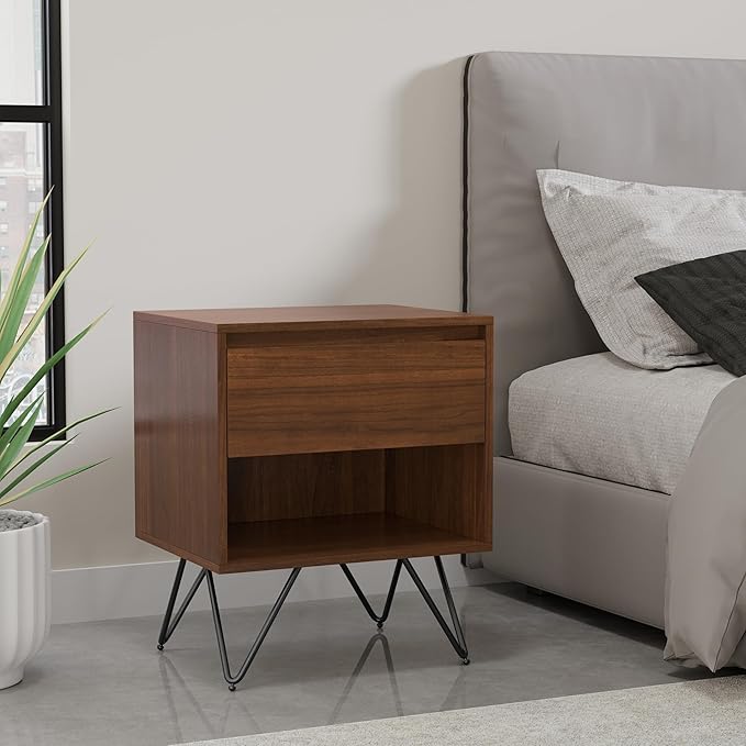 SIMPLIHOME Hunter 20 inch Wide Industrial Modern Nightstand in Walnut for the Living Room and Bedroom