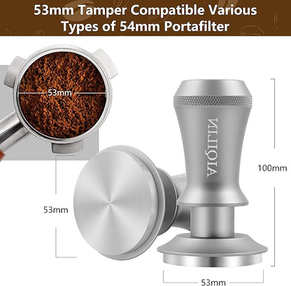 Espresso Tamper, Constant 30lb Coffee Tamper with double Calibrated Spring Loaded, Stainless Steel double spring loaded Coffee Tamper Fits for All Portafilters- Flat Base (53mm, SILVER)