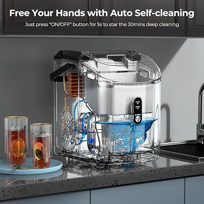 Nugget Ice Maker Countertop, 35.5Lbs/24Hrs Chewable Sonic Ice Machine with Self-Cleaning, Handle, Water Tank, Quiet Operation & Portable Pellet Ice Maker for Home, Office, Kitchen, Bar, Black