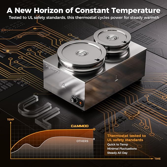 1200W Stainless Steel Electric Soup Warmer 20qt, Bain Marie Pot, Steam Table Food Warmer 86~185°F Adjustable Temp, Commercial Soup Kettle for Catering Restaurant Buffet