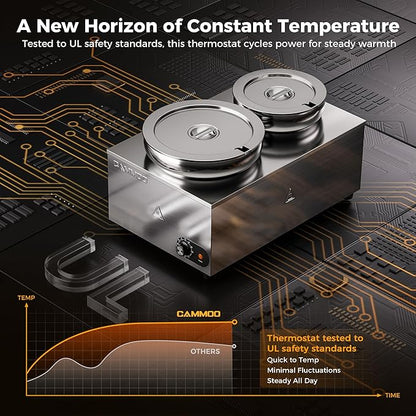 1200W Stainless Steel Electric Soup Warmer 20qt, Bain Marie Pot, Steam Table Food Warmer 86~185°F Adjustable Temp, Commercial Soup Kettle for Catering Restaurant Buffet