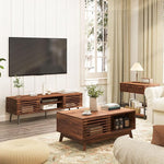 Load image into Gallery viewer, HAIOOU Lift Top Coffee Table, Mid Century Modern Coffee Table with Storage for Living Room, Walnut Coffee Tables with Sliding Fence Door, 35.4'' Rectangular Fluted Center Table (Brown)