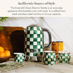 Load image into Gallery viewer, MACKENZIE-CHILDS Electric Kettle, Stainless-Steel Tea Kettle, Green-and-White Emerald Check