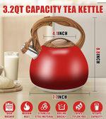 Load image into Gallery viewer, Festive Red Stovetop Whistling Tea Kettle 3.2 Quart - Stainless Steel with Wood Grain Handle, Loud Christmas Whistle for Boiling Water, Holiday Cocoa &amp; Milk, Easy-Pour Spout Classic Design