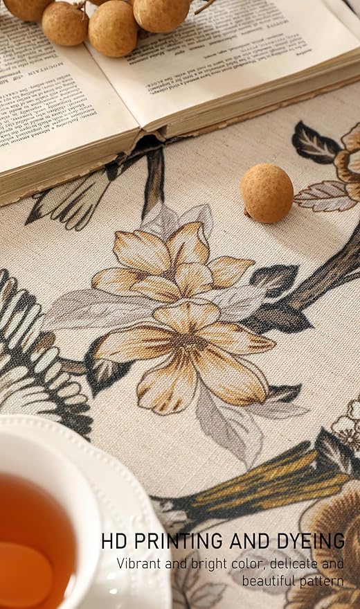 Designer Vintage Linen Long Rectangle Tablecloth,Floral and Bird Pattern Elegant Table Cloth,Fall Wrinkle Resistant Decor Tablecloths for Dining Kitchen Christmas,63"*102"-Murad A