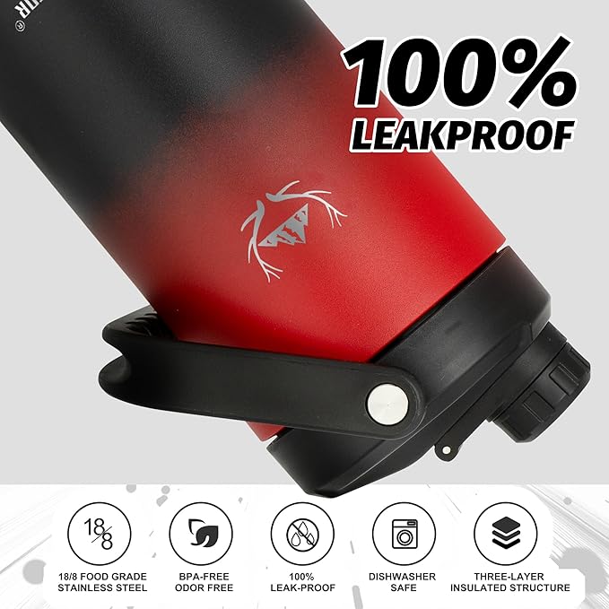 NATURE PIONEOR Insulated Water Bottles with Strap - 64 oz Stainless Steel Vacuum Wide Mouth Bottle with Holder/Carrier/Sleeve - 18/8 Food Grade 64oz Half Gallon Water Jug