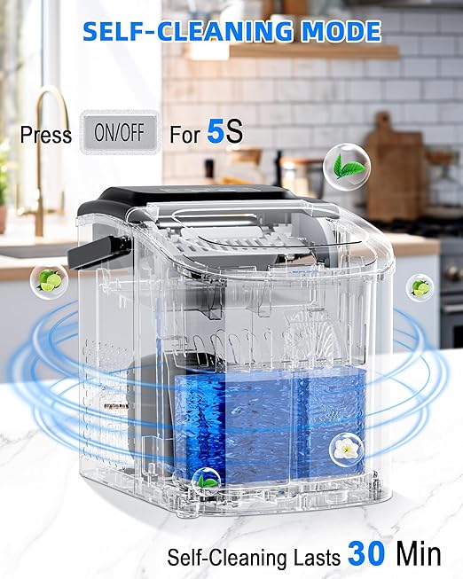 Ice Maker Machine Countertop 26lbs/24H, Portable Quiet Ice Makers Cubes in 9PCS/7Min, Self Cleaning, Ice Maker with Scoop for Kitchen, Home, Party
