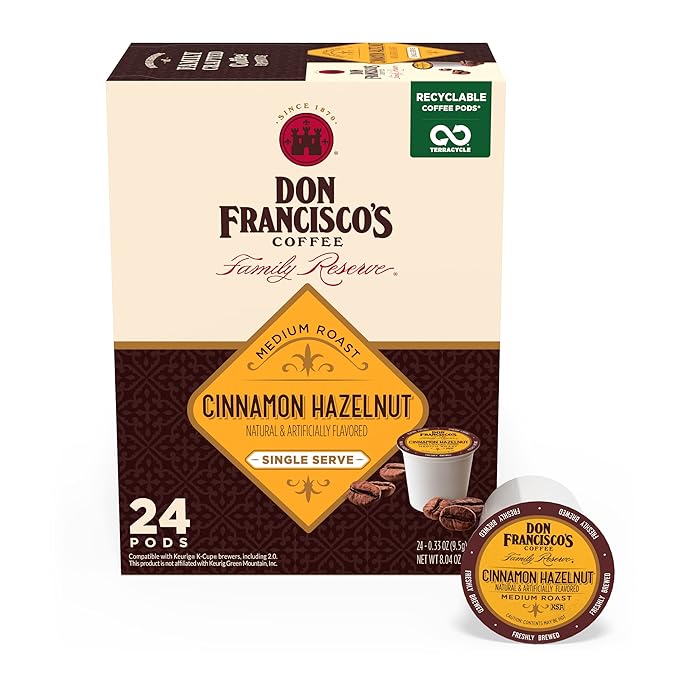 Don Francisco's Cinnamon Hazelnut Flavored Coffee - 24 K-Cup Compatible Single-Serve Pods - 100% Arabica - Compatible with Keurig Brewers