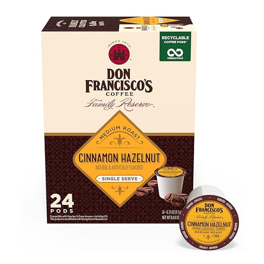 Don Francisco's Cinnamon Hazelnut Flavored Coffee - 24 K-Cup Compatible Single-Serve Pods - 100% Arabica - Compatible with Keurig Brewers