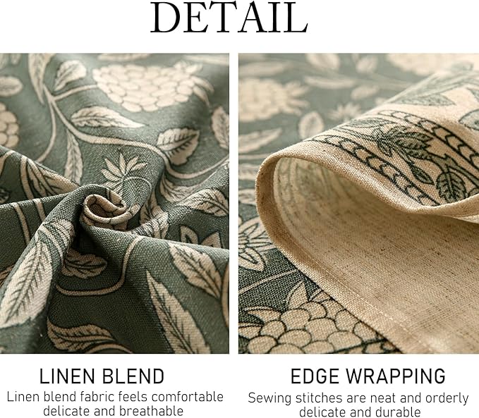 Designer Grayish Green Linen Extra Long Tablecloth Rectangle,Floral Stain Resistant Table Cloth,Fall Vintage Decor Tablecloths for Dining Thanksgiving Kitchen,67"*118"-Andrew A