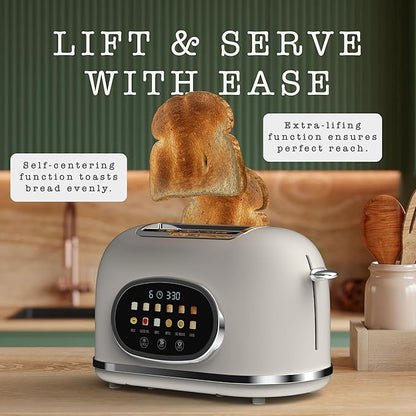 Rae Dunn Retro Digital Electric Toaster, 2 Slice Stainless Steel Toaster With Touchscreen, Countdown Timer, 6 Shade Settings, Wide Slots, High Lift Lever, Bagel, Defrost & Reheat, Cream New