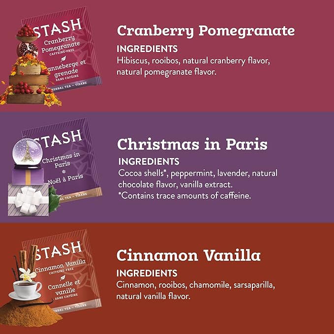 Stash Tea Holidays Are Here Variety Pack Sampler Assortment - Caffeinated, Non-GMO Project Verified Premium Tea with No Artificial Ingredients, 18 Count (Pack of 6) - 108 Bags Total