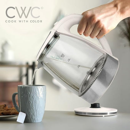COOK WITH COLOR Electric Tea Kettle, 1.8L Cordless Hot Water Boiler, 1200W Rapid Boil, Auto Shutoff & Boil Dry Protection, BPA-Free, Sleek Countertop Design, Cream
