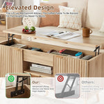 Load image into Gallery viewer, LEYAOYAO 48" Fluted Lift Top Coffee Table with Hidden Storage &amp; Adjustable Shelves, Lifting Tabletop Large Rectangular Coffee Tables, Mid Century Modern Wood Center Table for Living Room, Natural