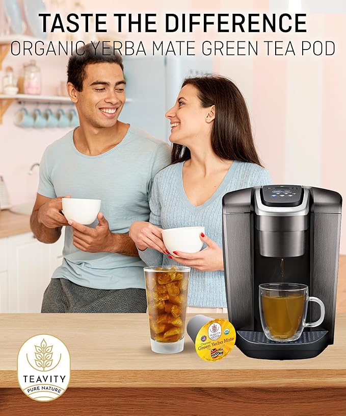 Organic Yerba Mate Tea Pods for Keurig - Green, Unsmoked Yerba Mate by Teavity (24 Tea Pods)