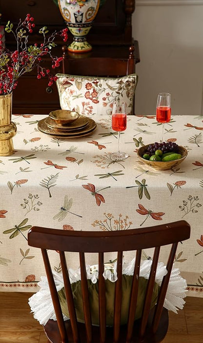 Designer Floral Linen Long Rectangle Tablecloth,French Off White Elegant Table Cloth,Washable Home Decor Tablecloths for Dining Thanksgiving Kitchen Christmas,63"*94"-Grace B