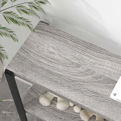 FOLUBAN 3 Tier Bookshelf, Industrial Wood and Metal Book Shelf and Bookcase, Short Book Case for Office Living Room Bedroom, Light Grey