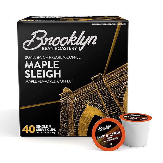 Brooklyn Beans Maple Sleigh Gourmet Coffee Pods - Compatible with Keurig 2.0 K Cup Brewers, 40 Count, Maple Flavored