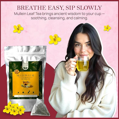 Tealeaf & Co. Mullein Leaf Tea Blended with Fresh Herbs - Pure Herbal Tea Bags with Mullein Leaf Extract - Flavored Herbal Blend - Low Caffeine - Gluten Free - 50 Teabags