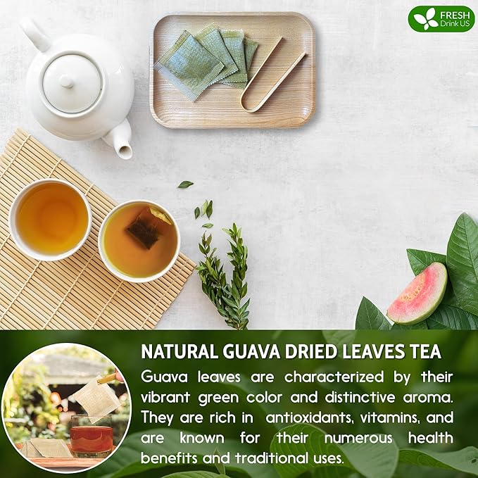 FreshDrinkUS, Premium 135 Guava Leaf Tea Bags, Handmade, From Great Origin, 100% Natural and Pure. Guava Tea, Loose Leaf Herbal Tea. No Sugar/Caffeine/Gluten, Vegan.