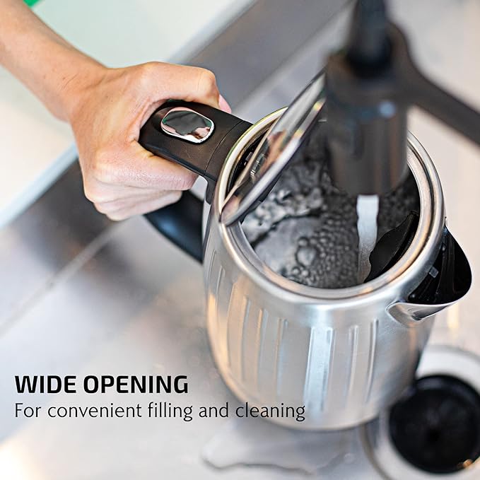 OVENTE Electric Kettle, 1.7L Stainless Steel Fast Boiling Water Heater with 1750W Power, BPA Free & Cordless Body, Auto Shut-Off, Boil-Dry Protection, Indicator Light & Removable Filter, Silver KS711S