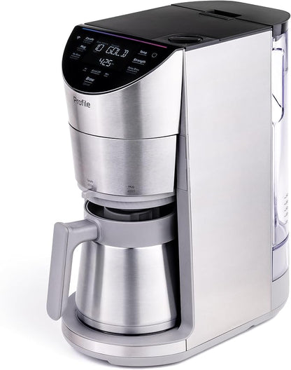 GE Profile Smart Grind & Brew Coffee Maker w/Podless Single Serve, 90oz Water Reservoir, 10 Cup Thermal Carafe, Voice Control, Adjustable Burr Grinder, SCA Certified, Barista-Quality, Stainless Steel
