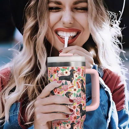 Dachshund Gifts for Women and Dachshund Lovers - 30 Oz Insulated Dachshund Coffee Water Tumbler with Handle and Straw - Dachshund Coffee Mug - Dachshund Drinking Cup Women